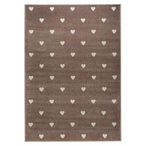 Hnědý koberec se srdíčky KICOTI Peas, 80 x 150 cm
