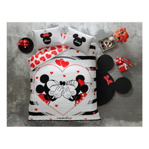Bavlněné povlečení s prostěradlem na dvoulůžko Tac Mickey & Minnie Amour, 200 x 220 cm